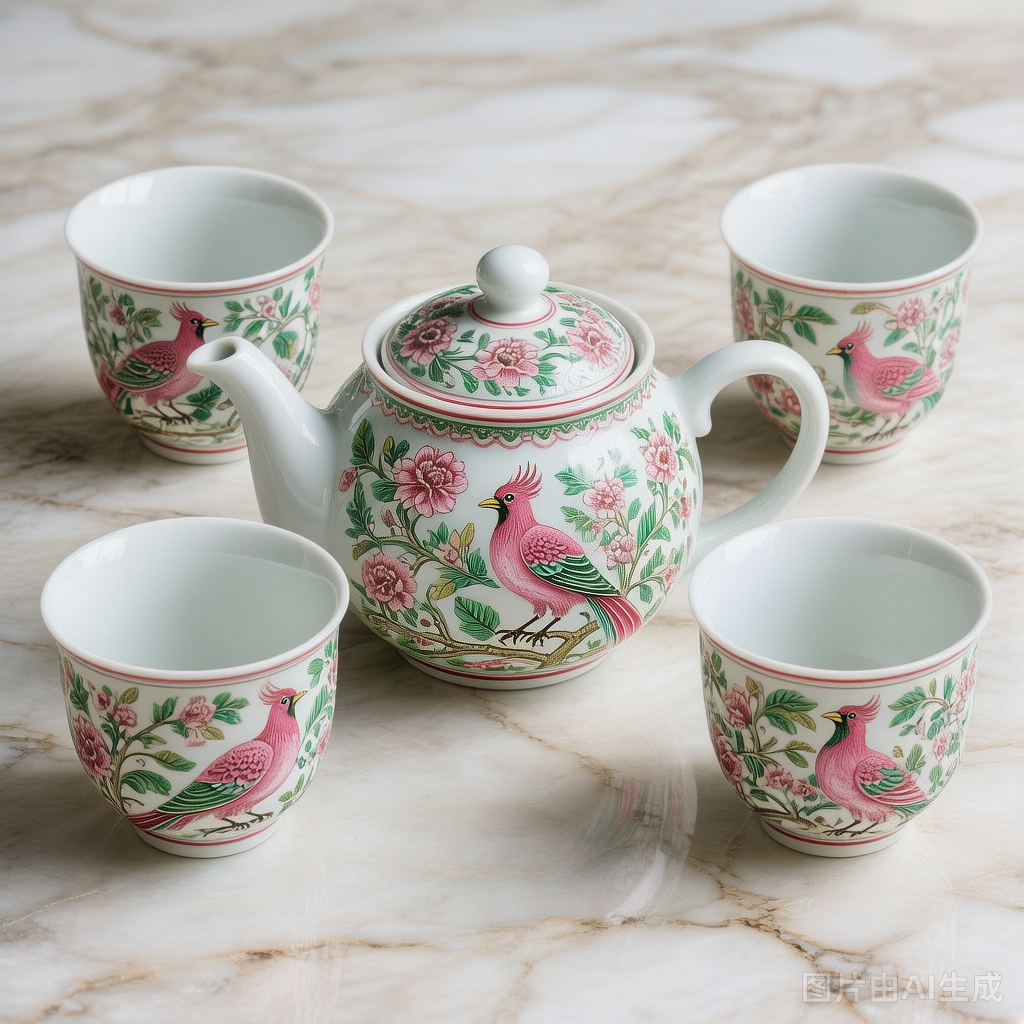 粉彩花鸟茶具套装